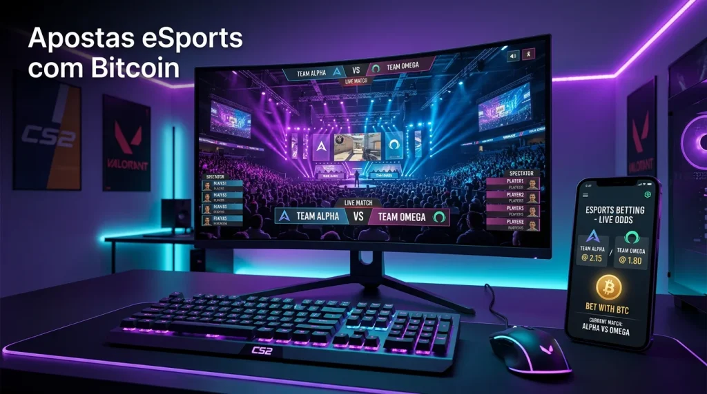 Apostas com Bitcoin nos eSports CS2 e Valorant
